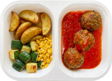 Grandma’s meatballs with roasted potato and veggies